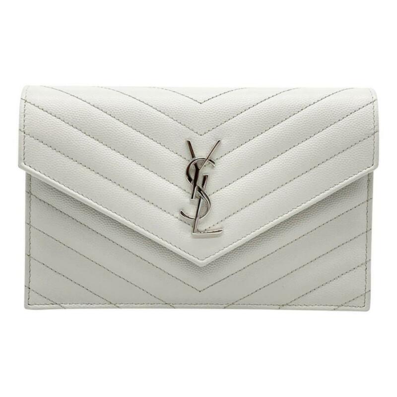 Saint Laurent Wallet Monogram Envelope Grain De Poudre Matelasse Chevron Chain