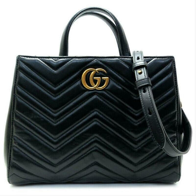 Gucci GG Marmont Top Handle Tote Black Leather Shoulder Bag