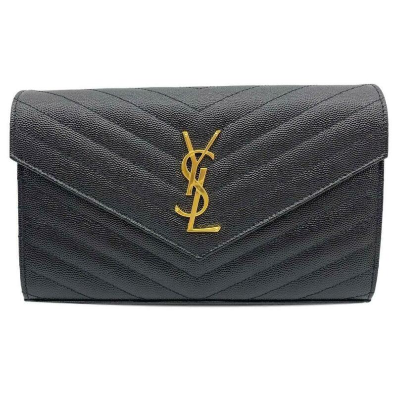 Saint Laurent Classic Chain Wallet New Monogram Medium Leather Black Calfskin