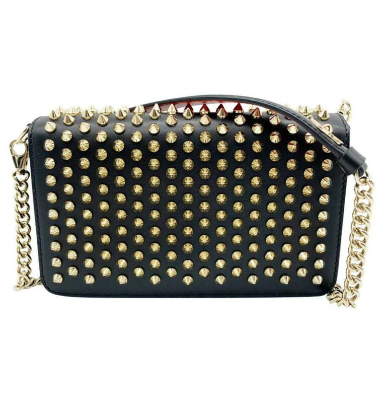 Christian Louboutin Clutch Zoompouch Spiked Black Leather Cross Body Bag