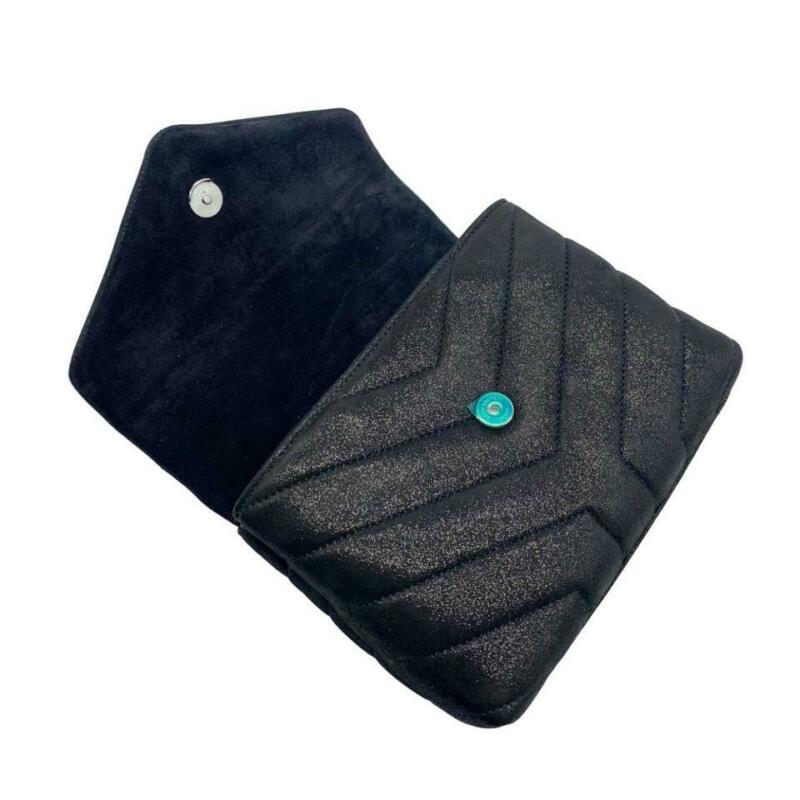 Saint Laurent Monogram Loulou Mini Glitter Black Suede Leather Cross Body Bag