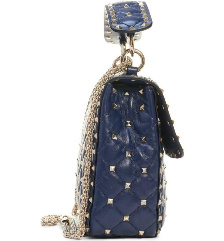 Valentino Garavani Medium Spike.it Vltn Logo Alt Blue Leather Shoulder Bag