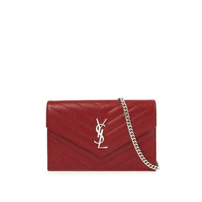 Saint Laurent Chain Wallet Monogram Small Red Leather Cross Body Bag