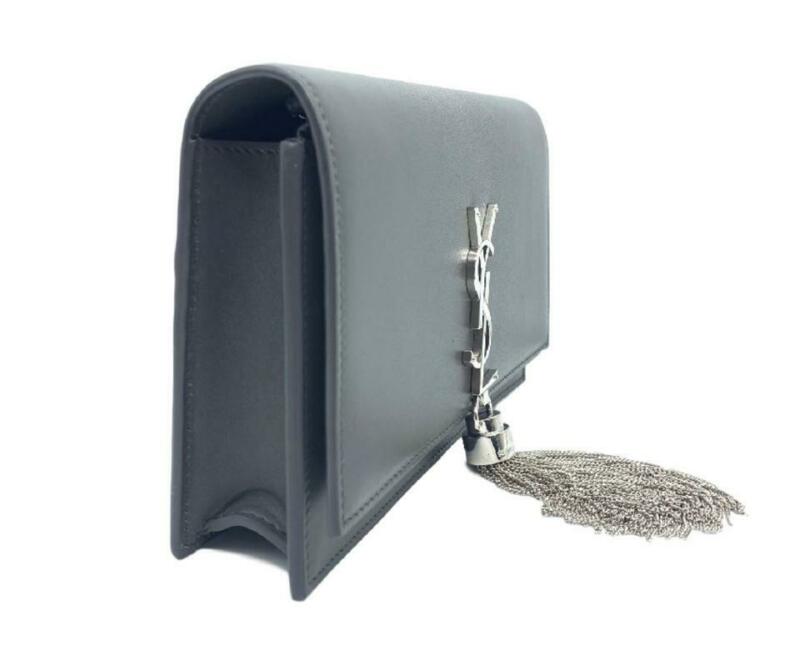 Saint Laurent Monogram Kate Chain Wallet Monogram Tassel Graphite Grey Leather