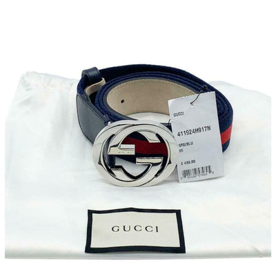 Gucci Blue W Web W/ Interlocking G Logo Icon 95 38 Belt