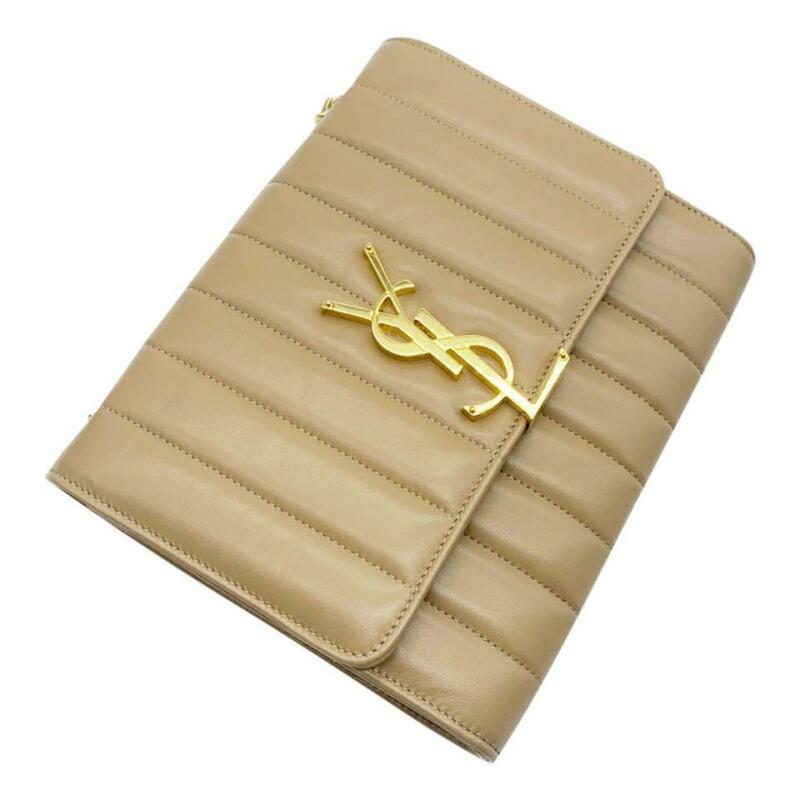 Saint Laurent Vicky Small Wallet On A Chain Monogram Beige Leather Shoulder Bag