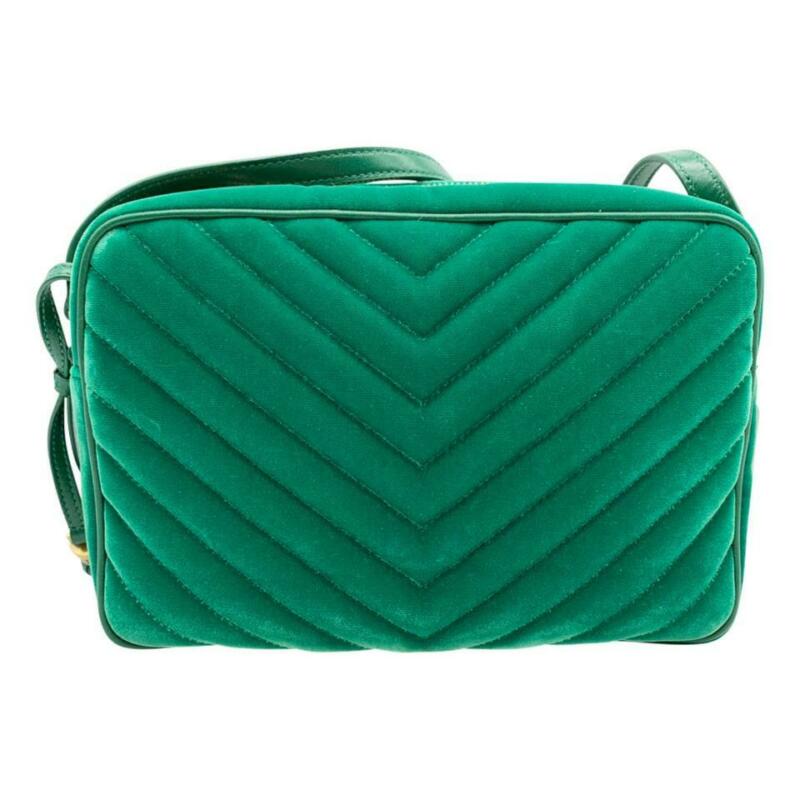 Saint Laurent Camera Lou Medium Ysl Monogram Quilted Green Velvet Cross Body Bag