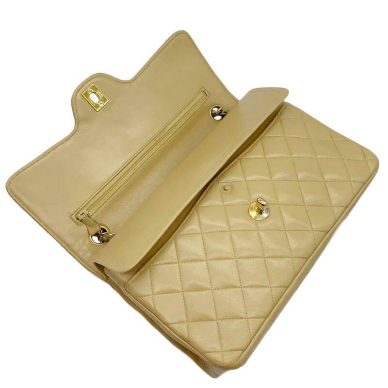Chanel Double Flap Medium Chain Beige Leather Shoulder Bag