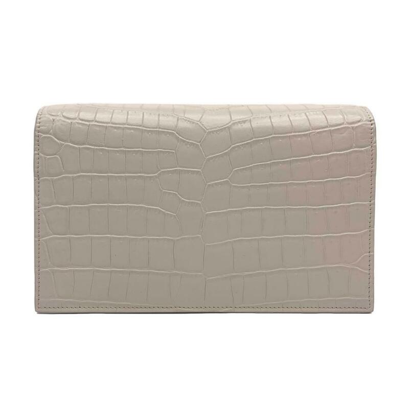 Saint Laurent Monogram Kate Chain Wallet Monogram Tassel Croc Pink Crocodile
