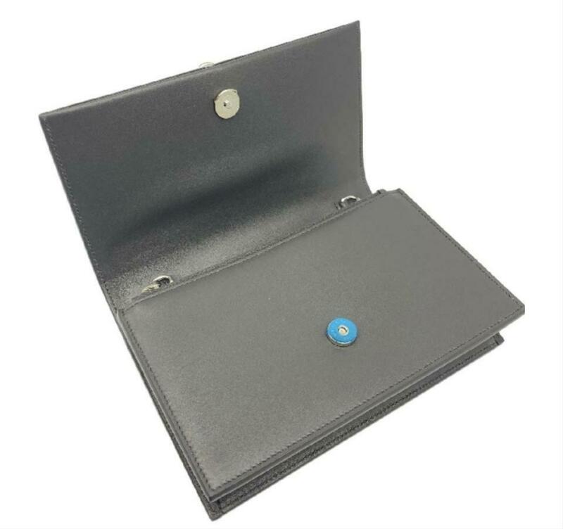 Saint Laurent Monogram Kate Chain Wallet Monogram Tassel Graphite Grey Leather