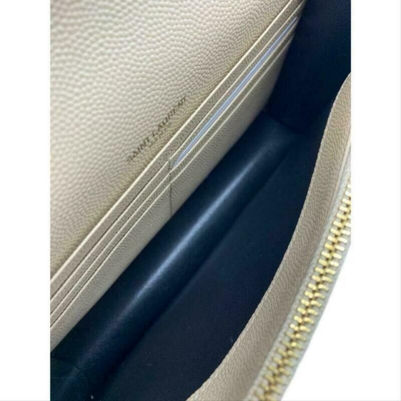 Saint Laurent Monogram Envelope Chain Wallet Small Poudre Beige Leather