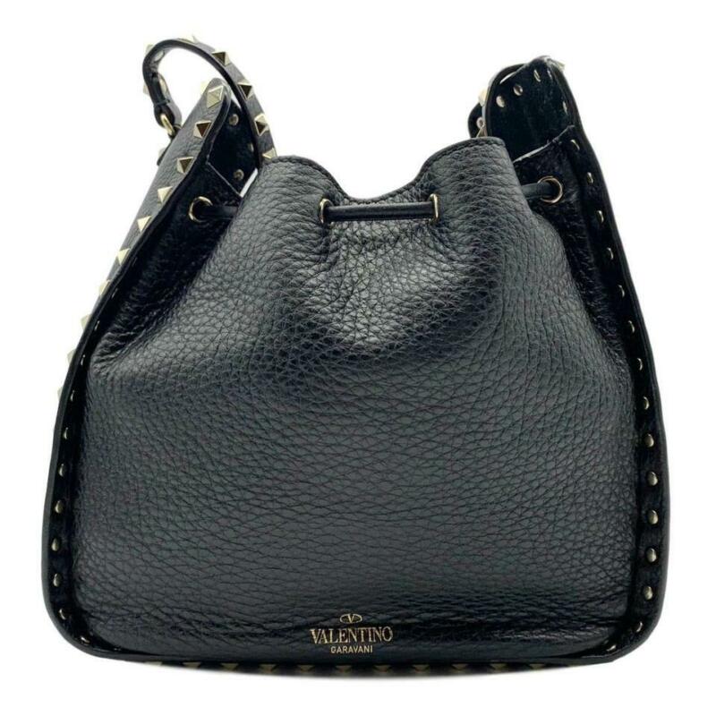 Valentino Bucket Rockstud Large Black Leather Cross Body Bag