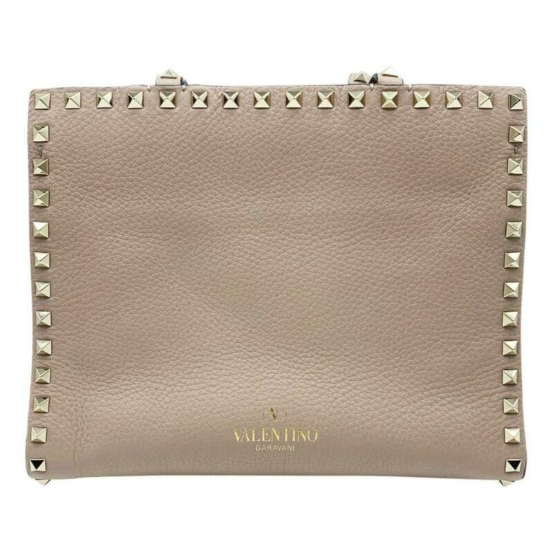 Valentino Small Rockstud Satchel Pink Beige Leather Tote