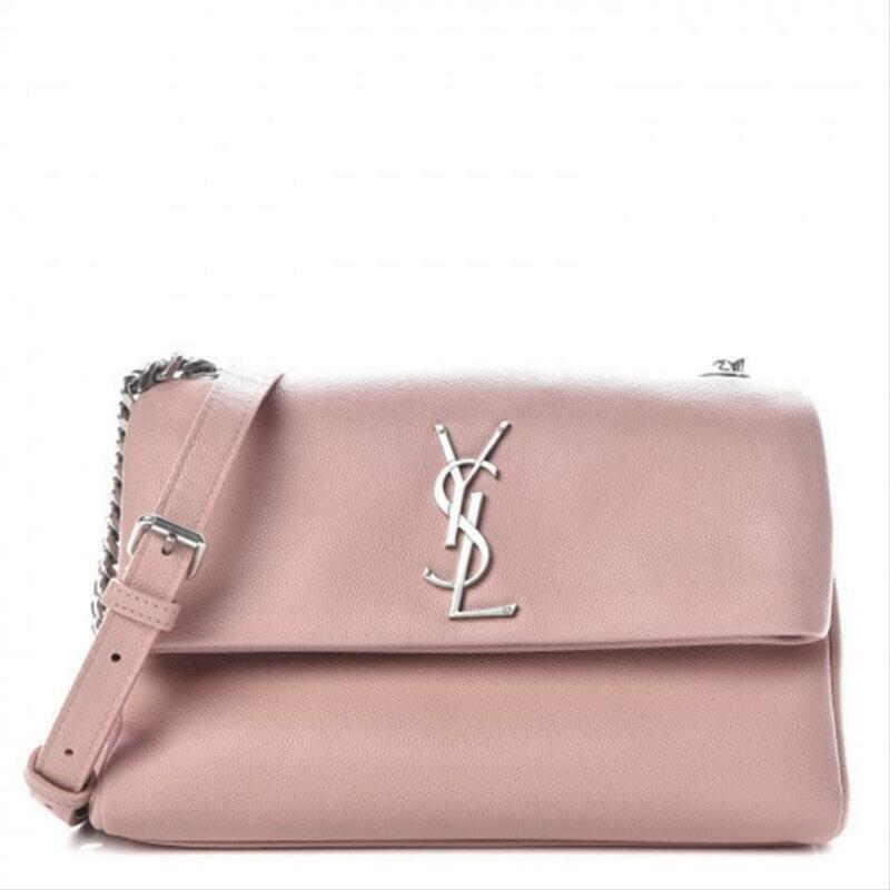 Saint Laurent Grain De Poudre Small West Hollywood Monogram Fold-over Pale Blush