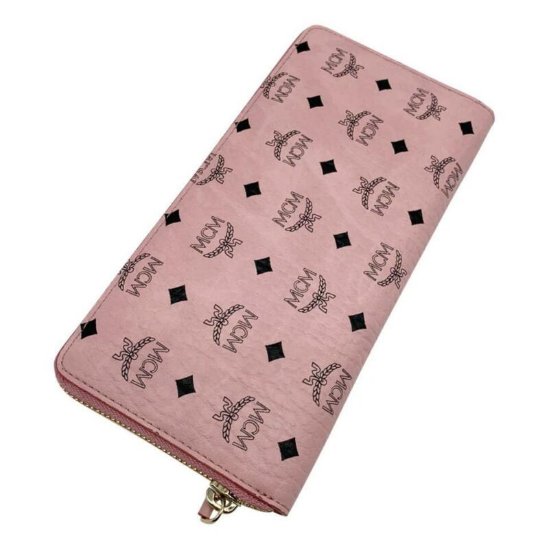 MCM Pink Logo-embossed Large Zip Light Wallet