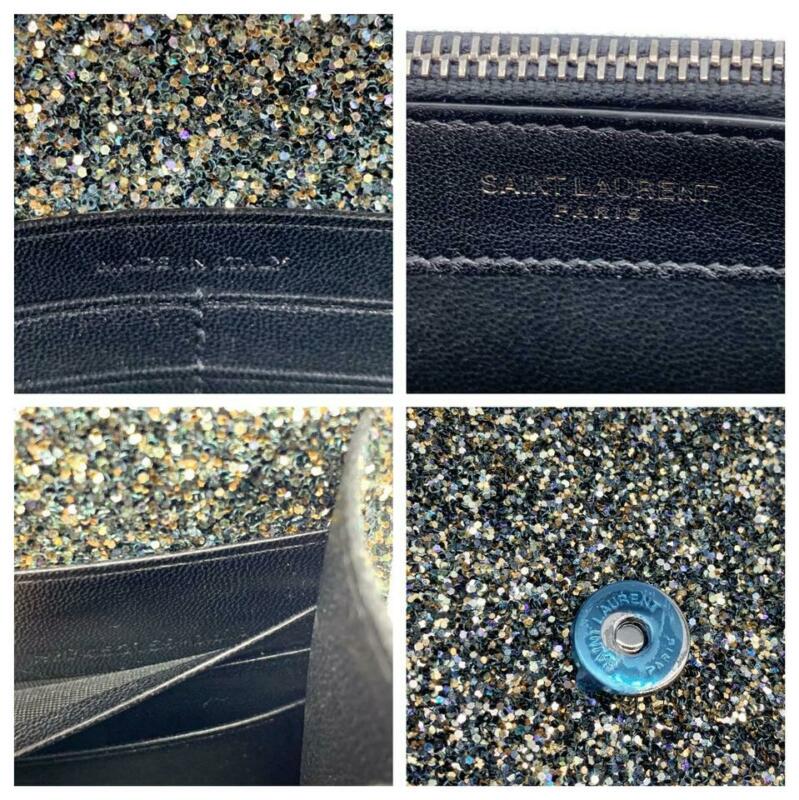 Saint Laurent Monogram Kate Tassel Glitter Chain Silver Leather Cross Body Bag