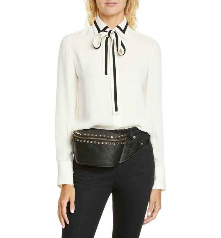 Valentino Belt Rockstud Black Leather Messenger Bag