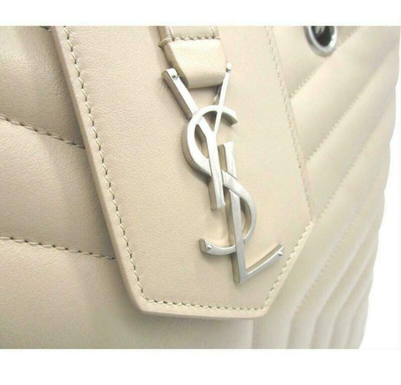 Saint Laurent Monogram Loulou Large Poudre Quilted Matelasse Chain Shopper Beige