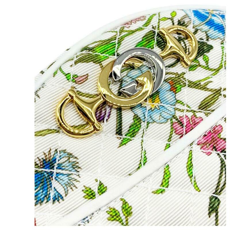 Gucci Ophidia Trapuntata Floral Mini White Canvas Cross Body Bag