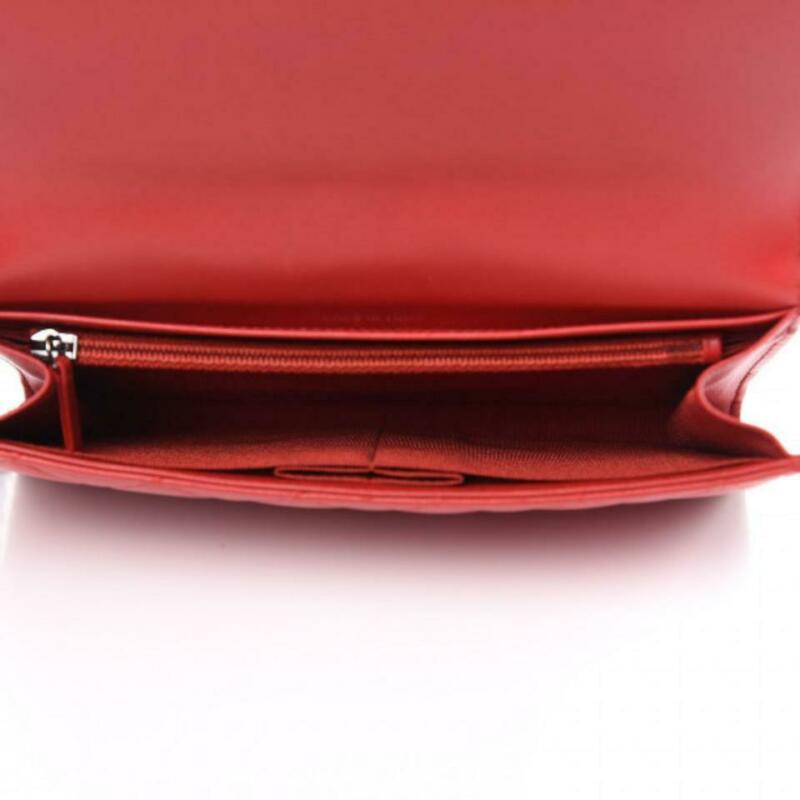 Chanel Boy Quilted Wallet On Removable Chain Woc Red Lambskin Leather