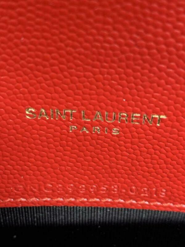 Saint Laurent Monogram Envelope Chain Wallet Matelasse Chevron New Red Leather
