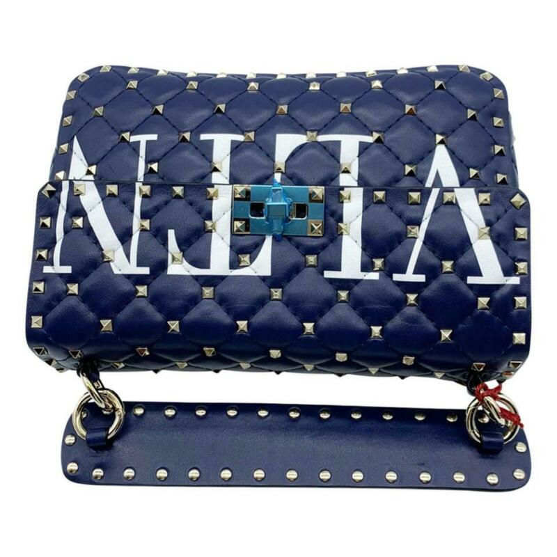 Valentino Garavani Medium Spike.it Vltn Logo Alt Blue Leather Shoulder Bag