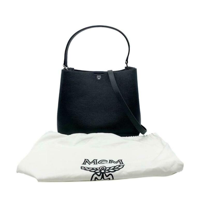 MCM Hobo Sarah Visetos Canvas Black Leather Shoulder Bag