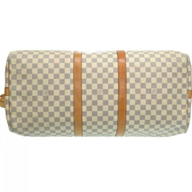 Louis Vuitton Keepall Bandouliere 55 Damier Azur White Coated Canvas Travel Bag