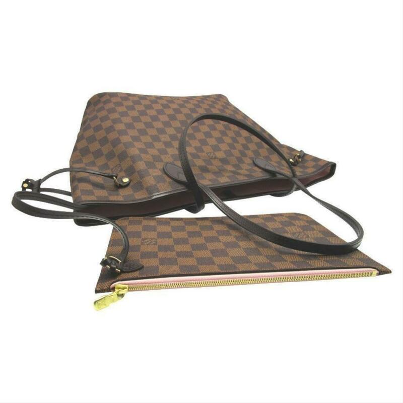 Louis Vuitton Neverfull 2019 Mm Damier Ebene Rose Ballerine Brown Coated Canvas