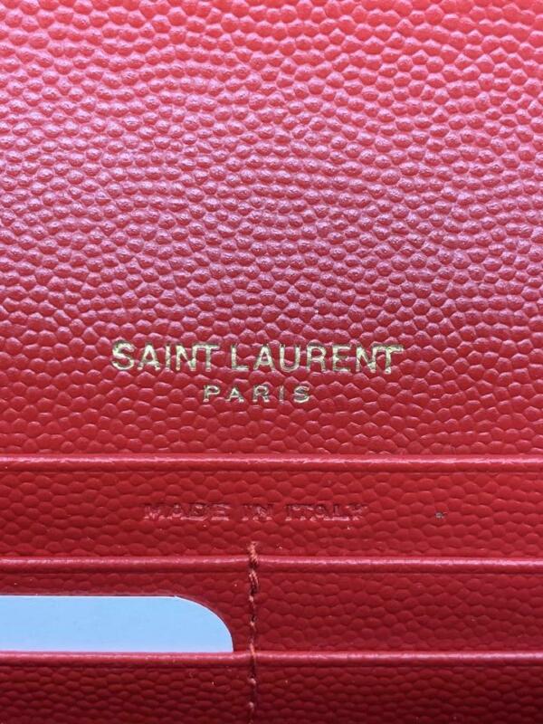 Saint Laurent Monogram Envelope Chain Wallet Matelasse Chevron New Red Leather