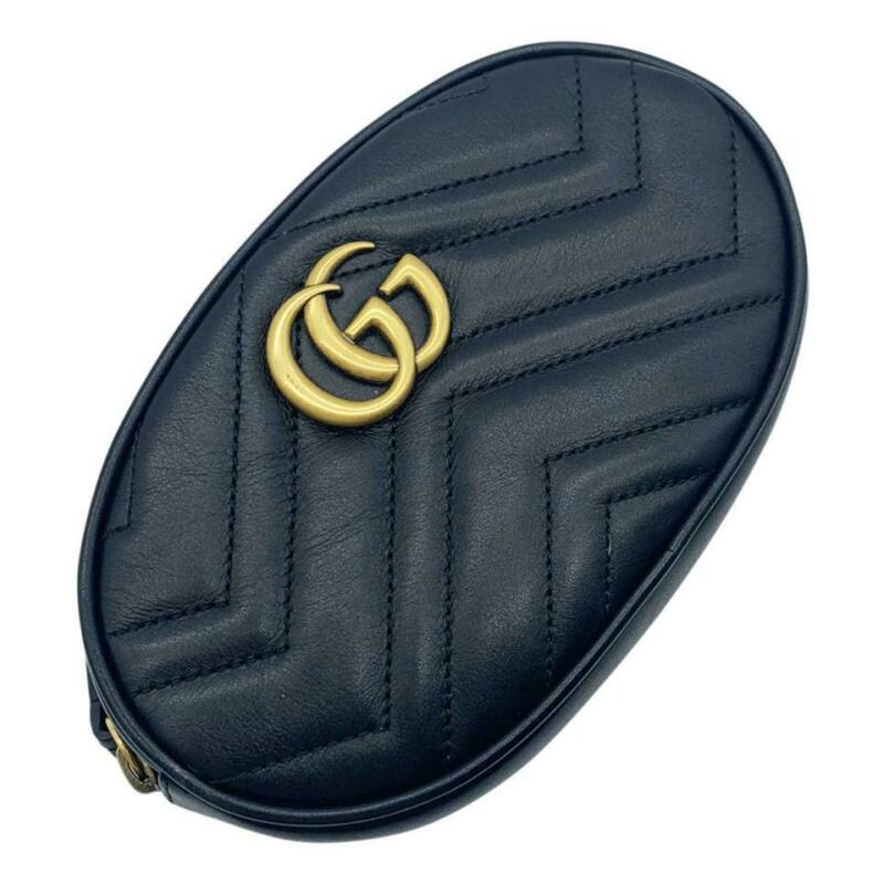 Gucci GG Marmont Belt Calfskin Matelasse 95 38 Black Leather Messenger Bag