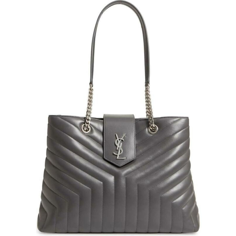 Saint Laurent Monogram Loulou Large Matelassé Shopper Grey Leather Tote