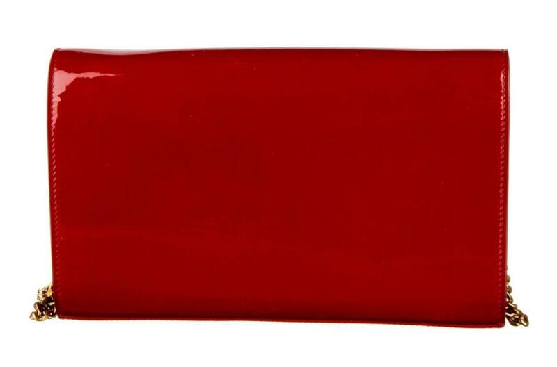 Saint Laurent Monogram Kate Chain Wallet Medium Envelope Red Patent Leather