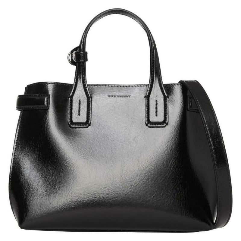 Burberry Small Banner Tote Black Patent Leather Shoulder Bag