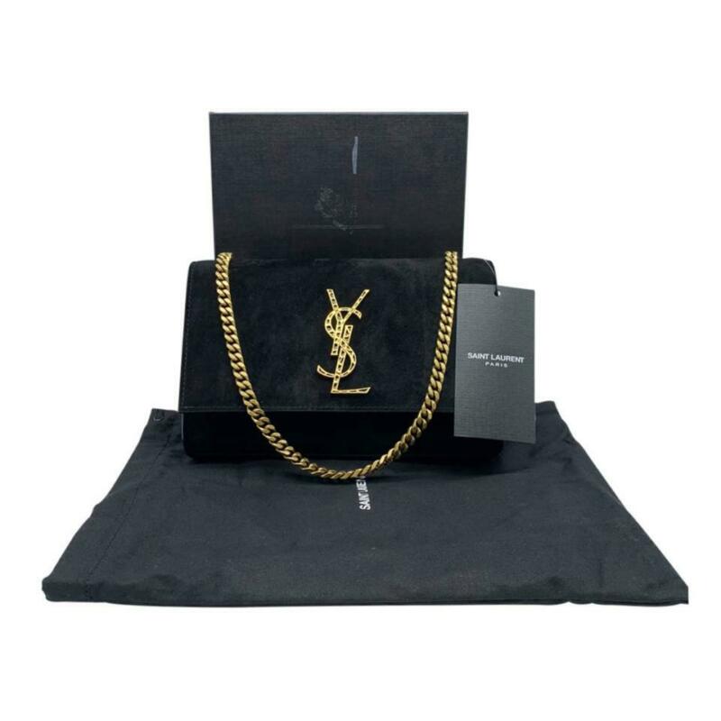 Saint Laurent Monogram Kate New Small Monogram Gold Black Suede Leather