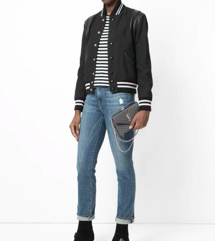 Saint Laurent Chain Wallet Small Envelope Monogram Grey Leather Cross Body Bag