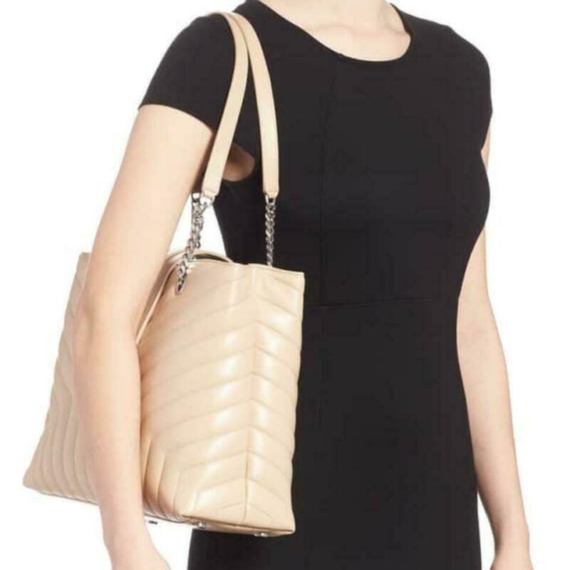 Saint Laurent Monogram Loulou Large Poudre Quilted Matelasse Chain Shopper Beige