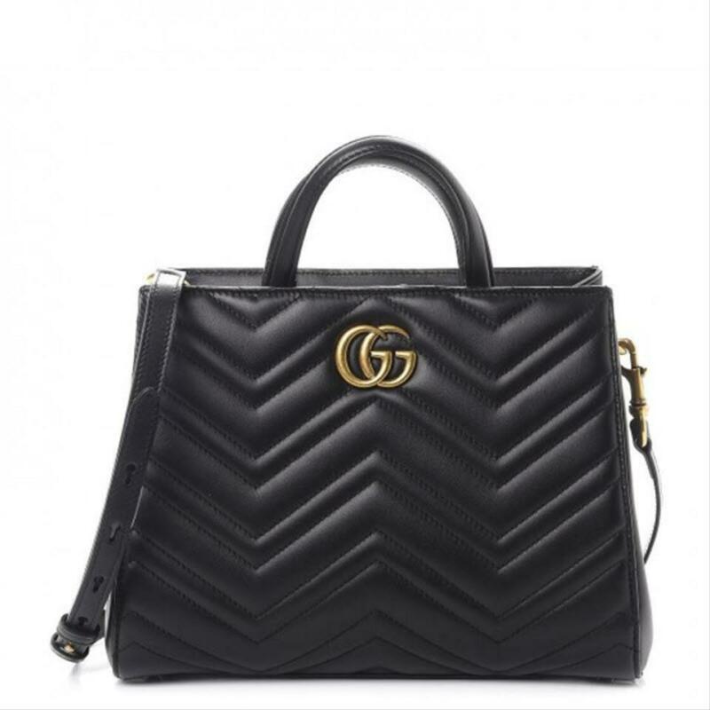 Gucci GG Marmont Top Handle Tote Black Leather Shoulder Bag