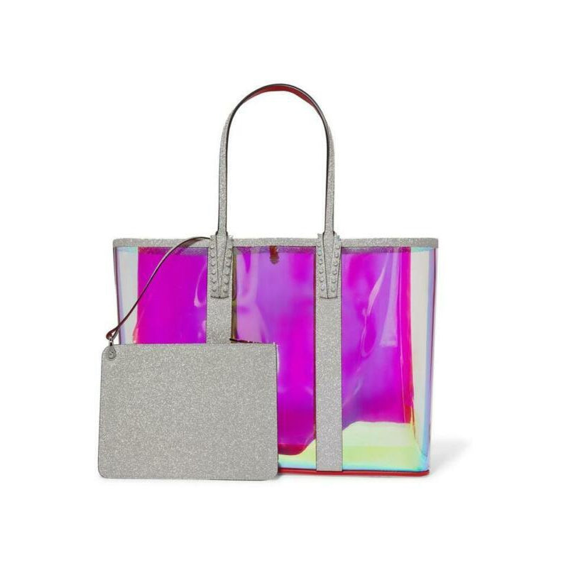 Christian Louboutin Cabata Transparent Glitter Sunset Silver Pvc Tote
