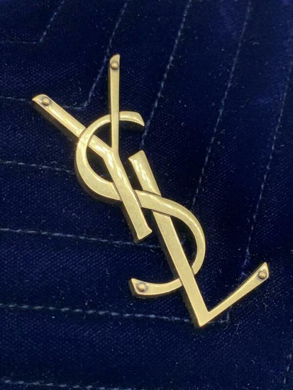 Saint Laurent Camera Lou Medium Ysl Monogram Quilted Blue Velvet Cross Body Bag