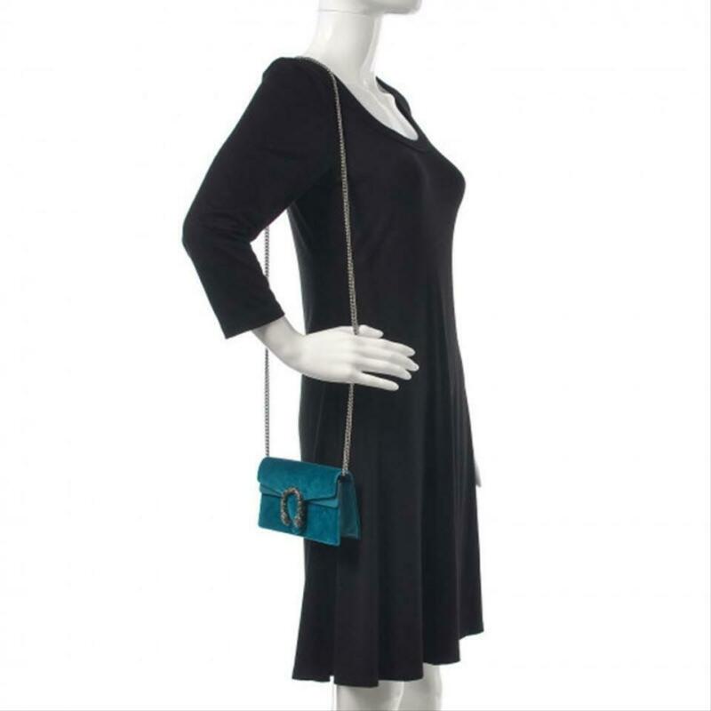 Gucci Chain Dionysus Super Mini Peacock Blue Velvet Cross Body Bag