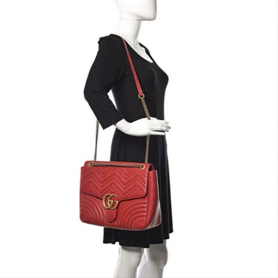 Gucci GG Marmont Large Hibiscus Red Leather Shoulder Bag
