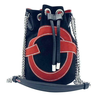 Christian Louboutin Bucket Marie Jane Love Black Suede Leather Shoulder Bag
