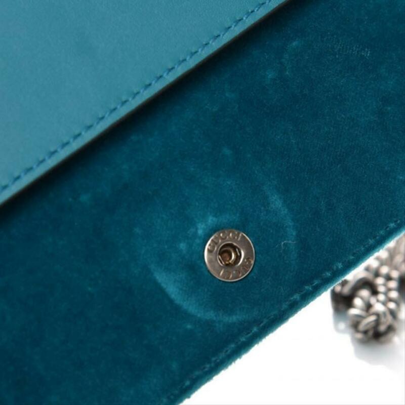 Gucci Chain Dionysus Super Mini Peacock Blue Velvet Cross Body Bag