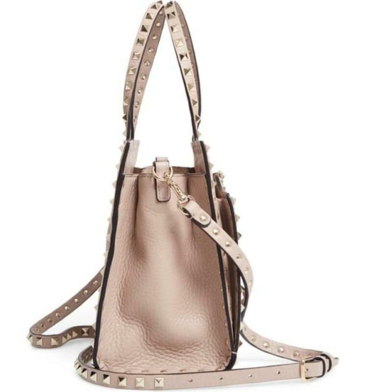 Valentino Small Rockstud Satchel Pink Beige Leather Tote