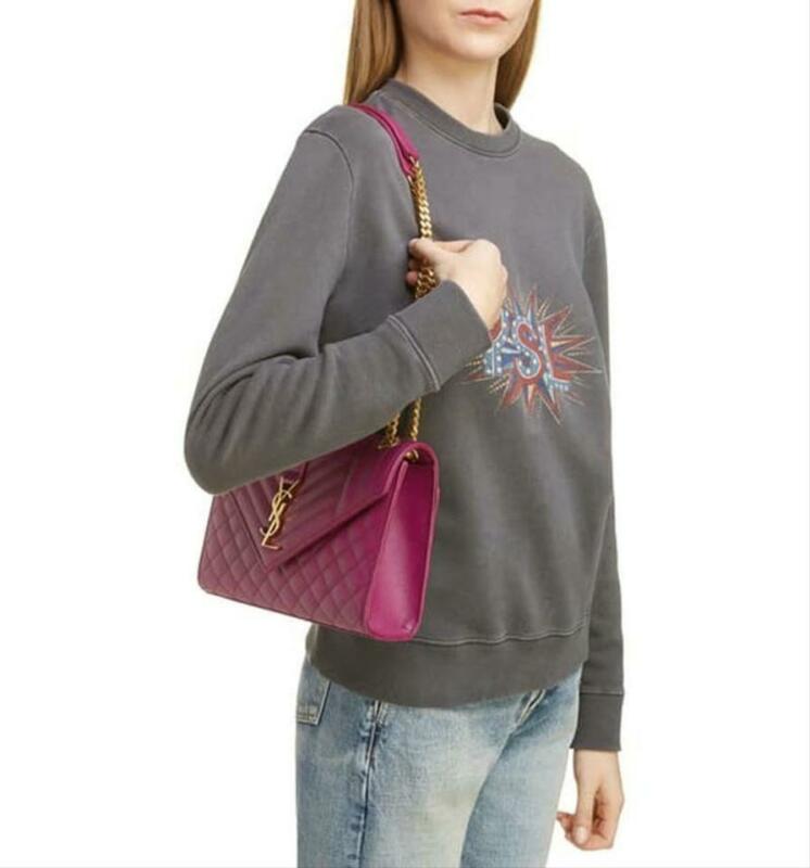 Saint Laurent Monogram Envelope Medium Calfskin Deep Grape Pink Leather