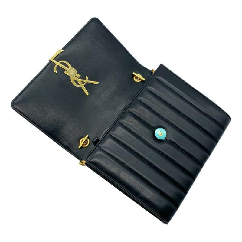 Saint Laurent Wallet on Chain Vicky Ysl Gold Monogram Quilted Shoulder Black
