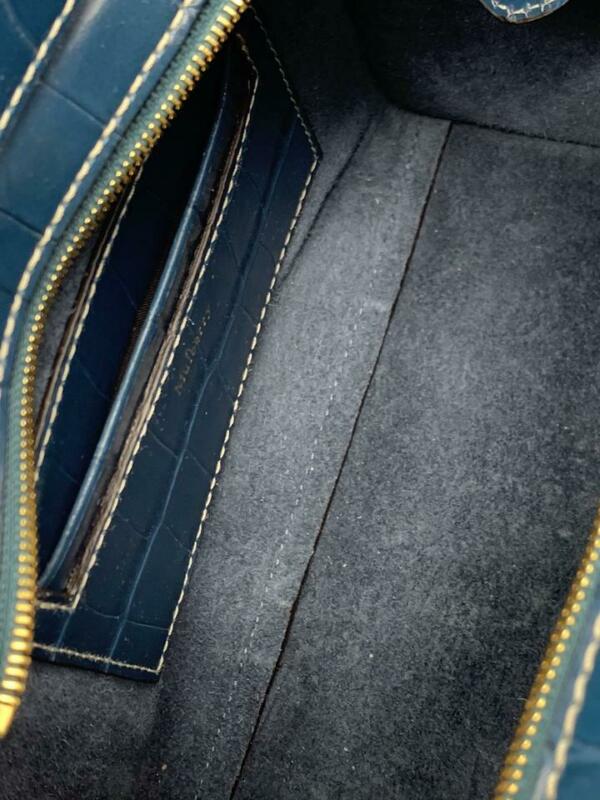 Mulberry Micro Bayswater Croc Embossed Satchel Blue Leather Shoulder Bag