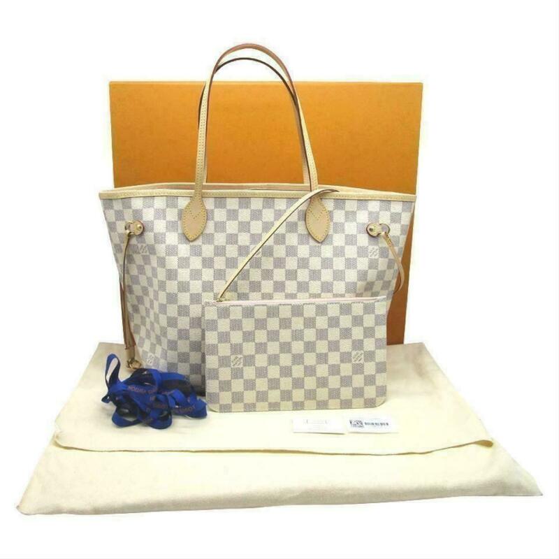Louis Vuitton Neverfull Mm Rose Ballerine with Pouch 2019 White Damier Azur
