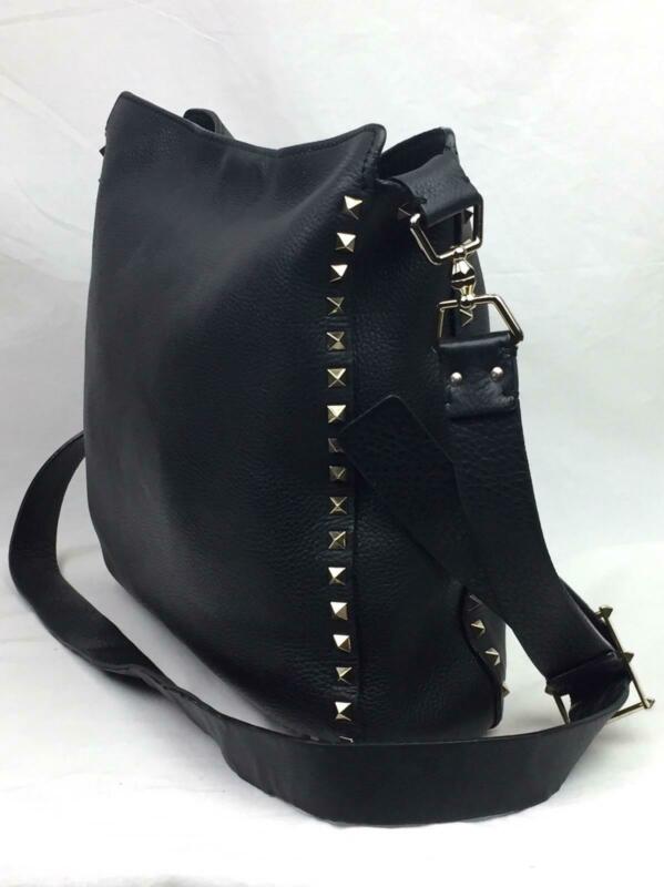 Valentino Vitello Black Rockstud Crossbody Hobo